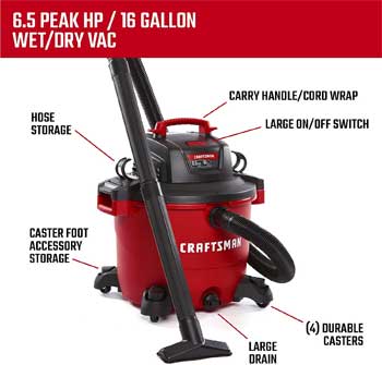16 Gallon Craftsman Shop Vac Features and Attachments