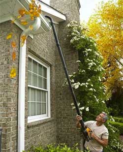 Blowing Leaves from Gutters with a WORX Leaf Blower Attachment Without Climbing Up a Ladder